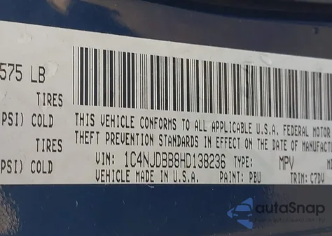 2017 Jeep Compass Sport 4X4 from USA, damaged, VIN 1C4NJDBB8HD138236